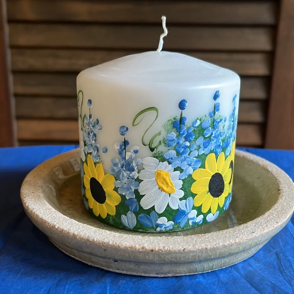 4x4 Hand Painted Blue Bonnets Medley Pillar Candle